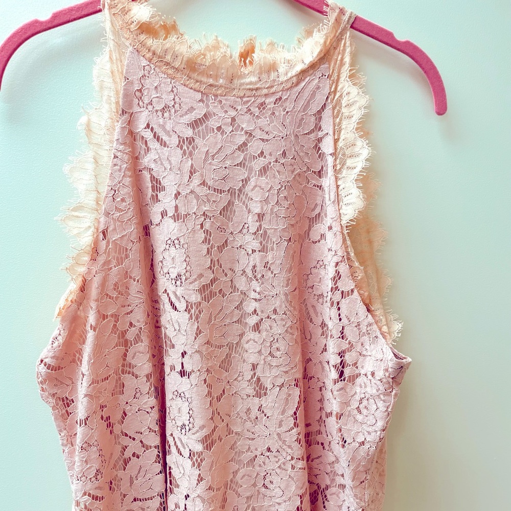 Pink Lace fully lined tank top with ruffled edges like new!